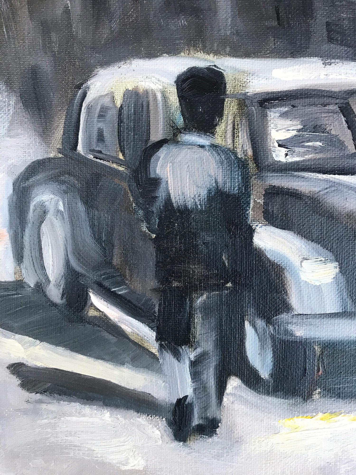 A wonderful depiction of a day in the life 1930s in New York City. Here people walk across the street as a car waits for them to pass. An impressionistic work, with great use of contrasts and thick use of paint.

Art measures 18 x 24 inches

Cindy