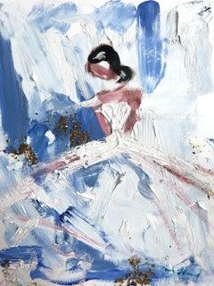 "Alexandria" Figure with Gown French Haute Couture Oil Painting on Paper