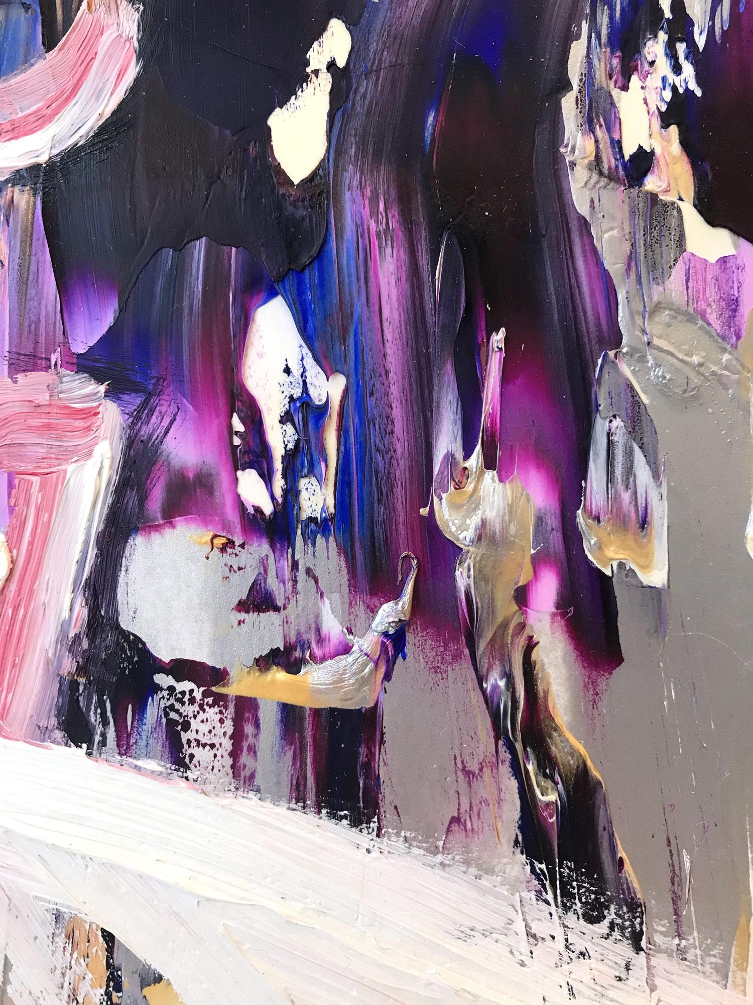 Alexis - Figure abstraite avec robe - Peinture à l'huile de haute couture française sur papier - Abstrait Painting par Cindy Shaoul