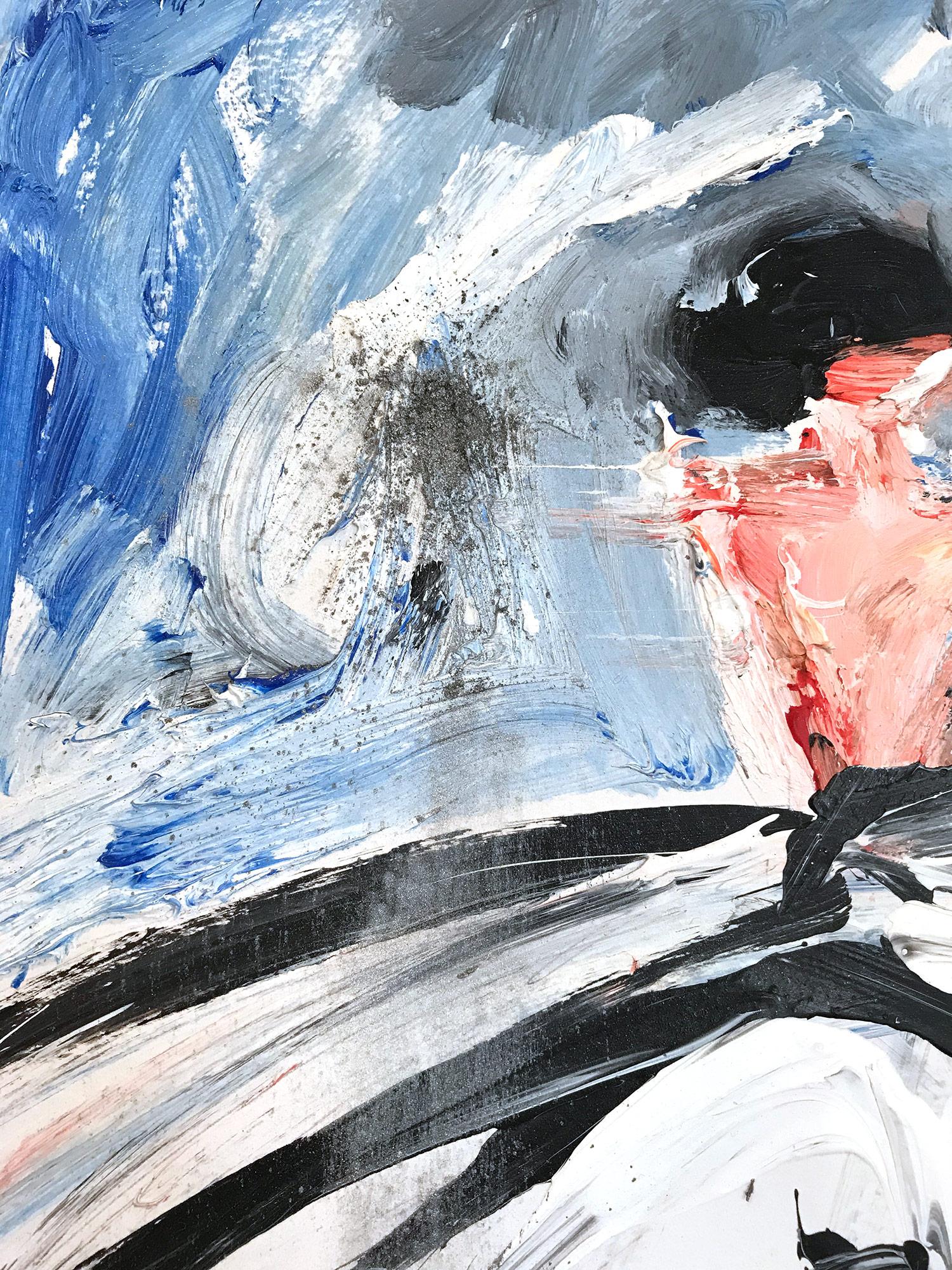 Abstrakte Figur „Parisian Storm“ mit Kleid, Haute Couture, Ölgemälde auf Papier (Grau), Abstract Painting, von Cindy Shaoul