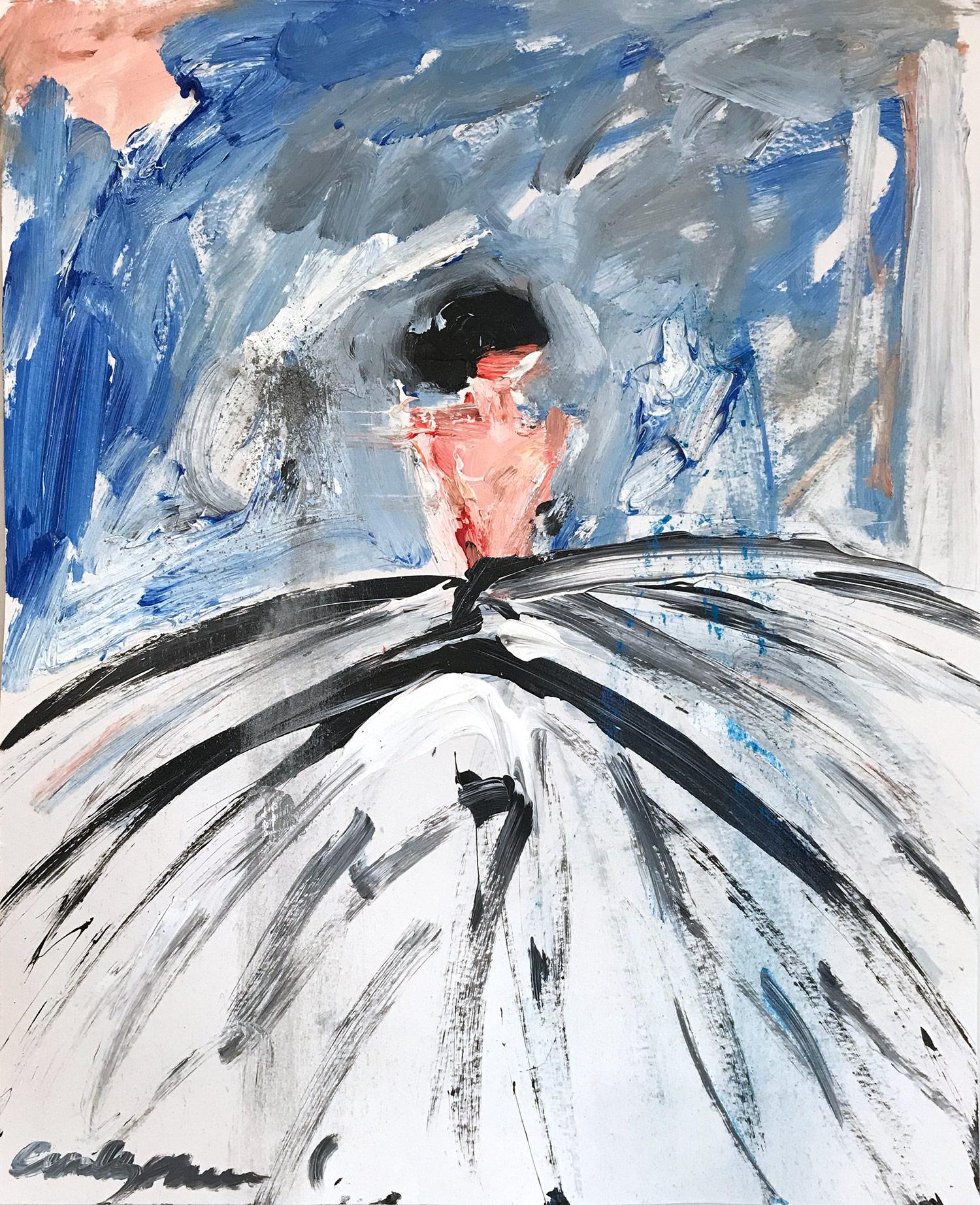 "Parisian Storm" Abstract Figure w Gown Haute Couture Oil Painting on Paper