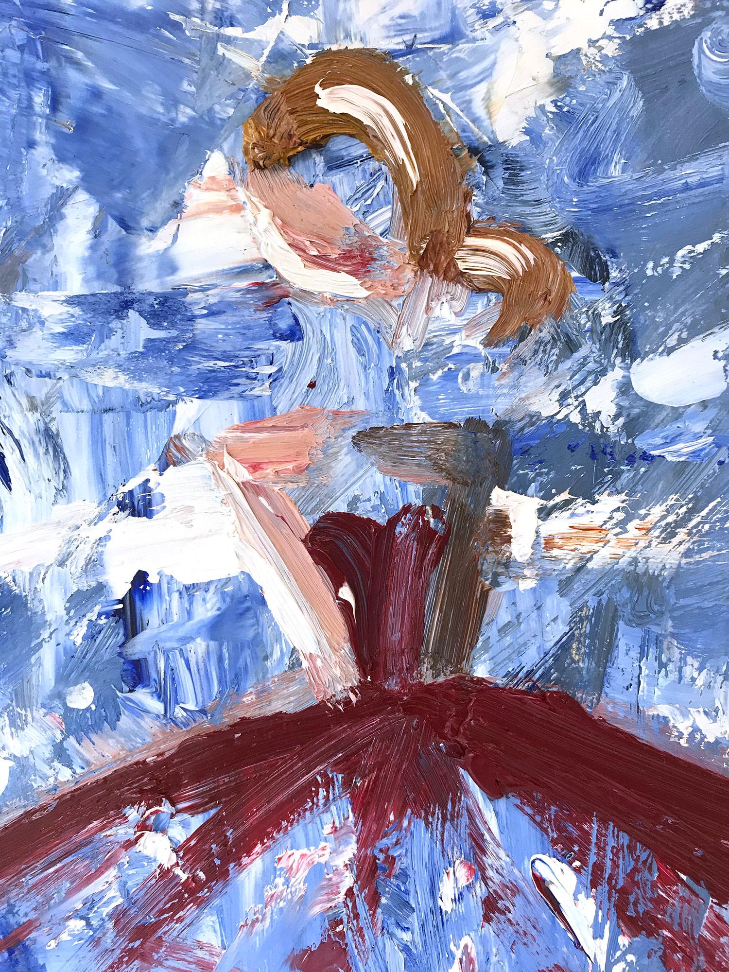 „“Amalie“-Figur mit Kleid, französisches Haute-Couture-Ölgemälde auf Papier – Painting von Cindy Shaoul