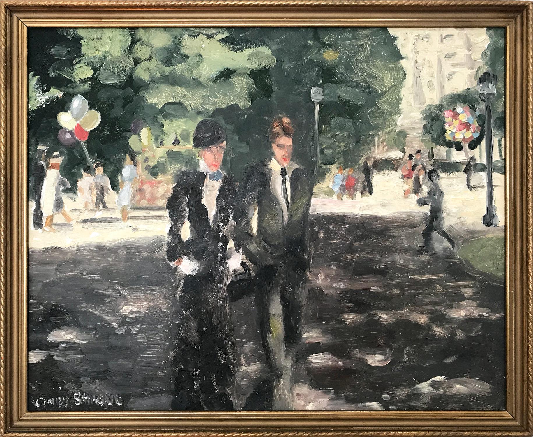"An Afternoon Stroll at Champs-Élysées, Paris" Impressionist Oil Painting