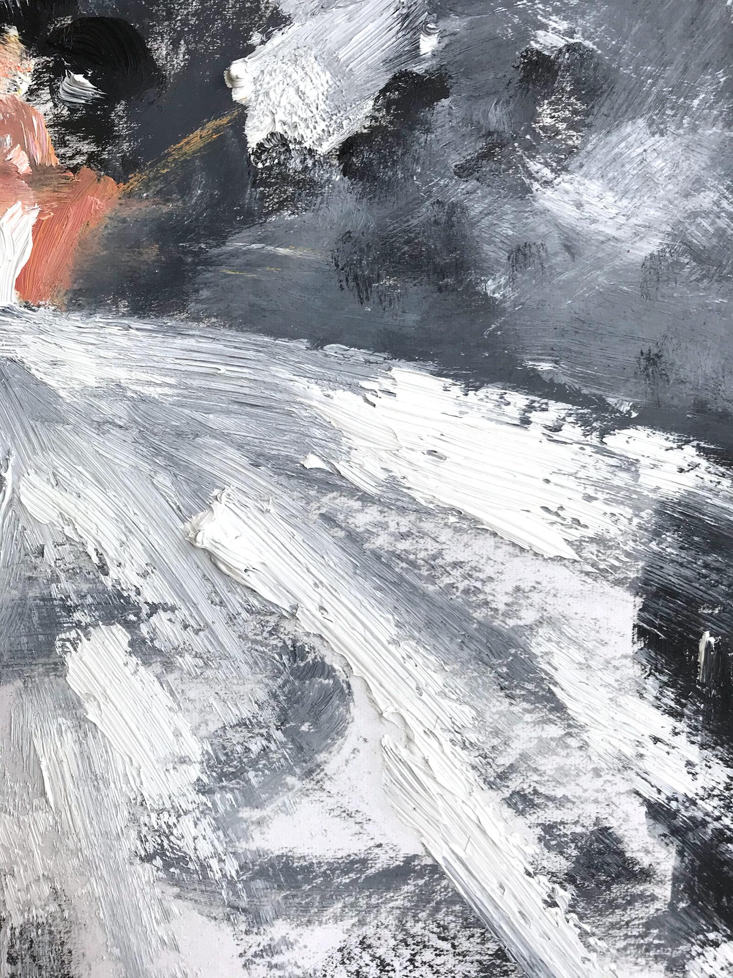 Peinture à l'huile sur papier - Figure abstraite avec robe de haute couture française - Gris Abstract Painting par Cindy Shaoul