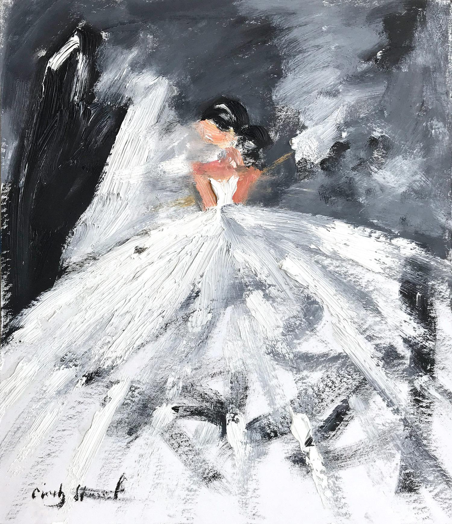 "Angelique" Figura abstracta con vestido Pintura al óleo de alta costura francesa sobre papel