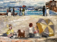 "At the Beach" Impressionistic Beach Scene in Style of Edward Potthast Painting