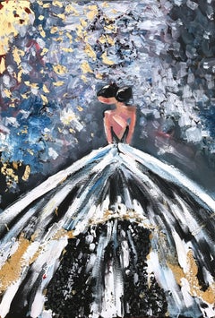 "Aubrey" Abstract Figure with Gown French Haute Couture Oil Painting on Canvas