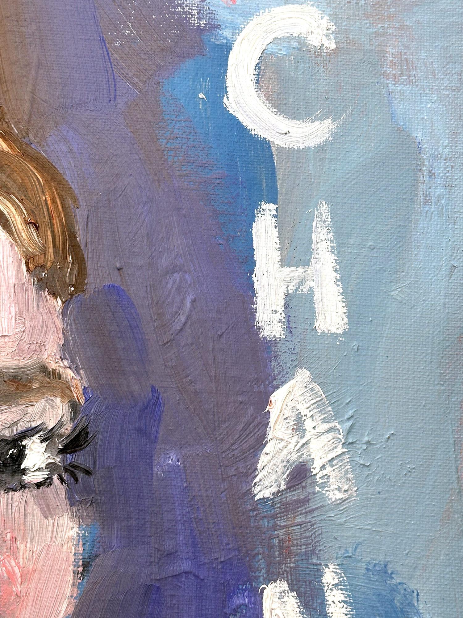 Questo quadro raffigura un ritratto impressionistico di Audrey Hepburn da Colazione da Tiffany. Con dettagli divertenti e la scritta 