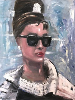 "Audrey Hepburn" Breakfast at Tiffanys Haute Couture Peinture à l'huile sur toile