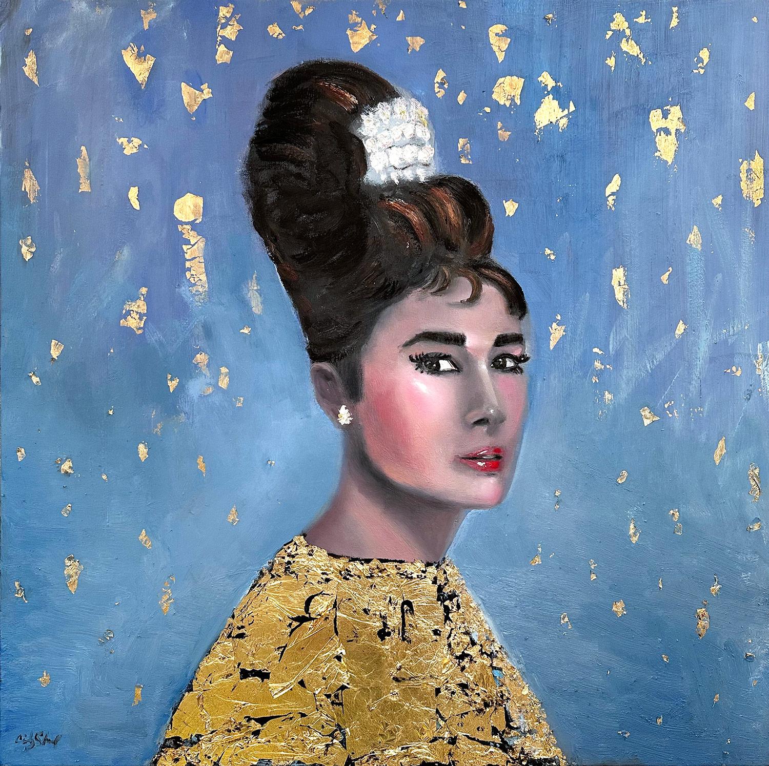 "Audrey in Gold" Audrey Hepburn Gold Leaf Haute Couture Oil Painting on Canvas
