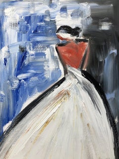 "Rainy Day in Paris" Abstract Haute Couture Figure on Paper Wearing Chanel Gown