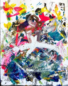"Barcelona Nights" Colorful French Haute Couture Gown Oil Painting on Paper