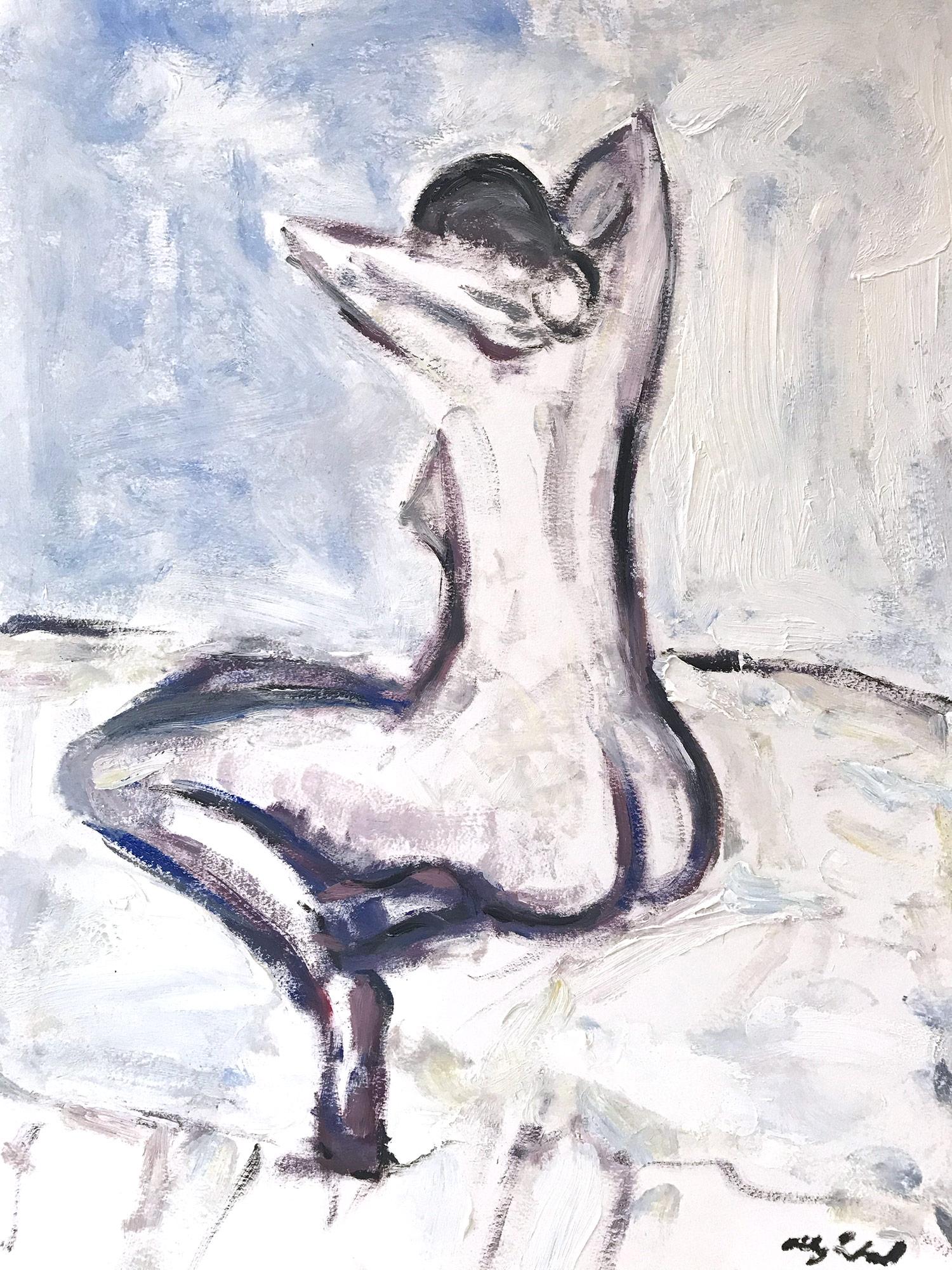 Cindy Shaoul Abstract Painting - "Bather Study" After Modigliani Nude Oil Painting on Heavy Weight Paper