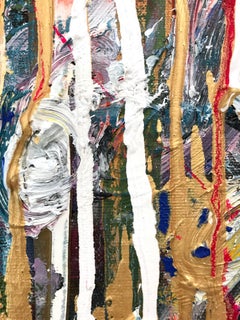 "Behind Love" Colorful Contemporary Oil and Mixed Media Painting on Canvas