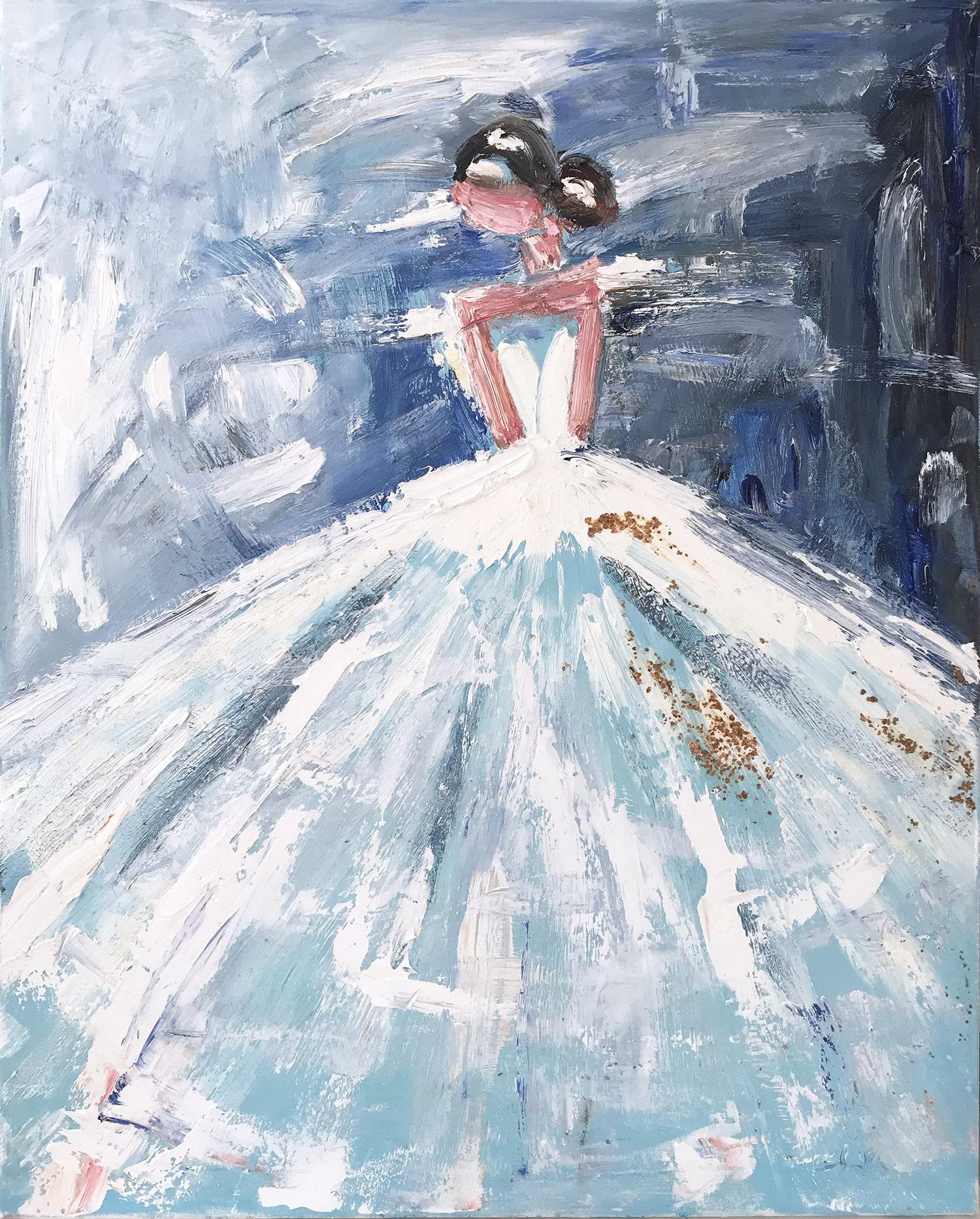 Abstrakte Figur in Haute Couture-Kleid, Ölgemälde auf Leinwand, „Parisian Mornings“ – Painting von Cindy Shaoul