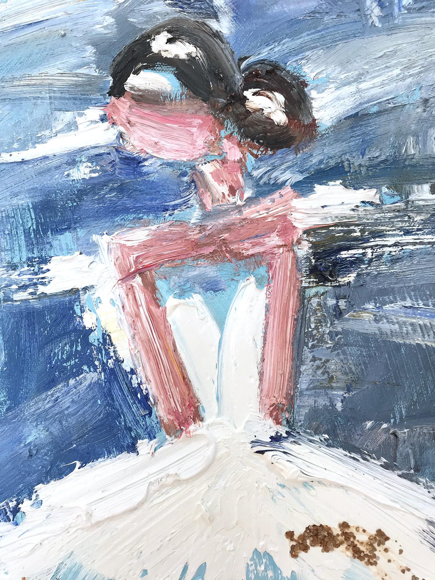 Abstrakte Figur in Haute Couture-Kleid, Ölgemälde auf Leinwand, „Parisian Mornings“ (Grau), Figurative Painting, von Cindy Shaoul