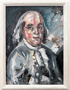 Vintage "Benjamin" Benjamin Franklin Impressionistic Colorful Abstract Oil Painting