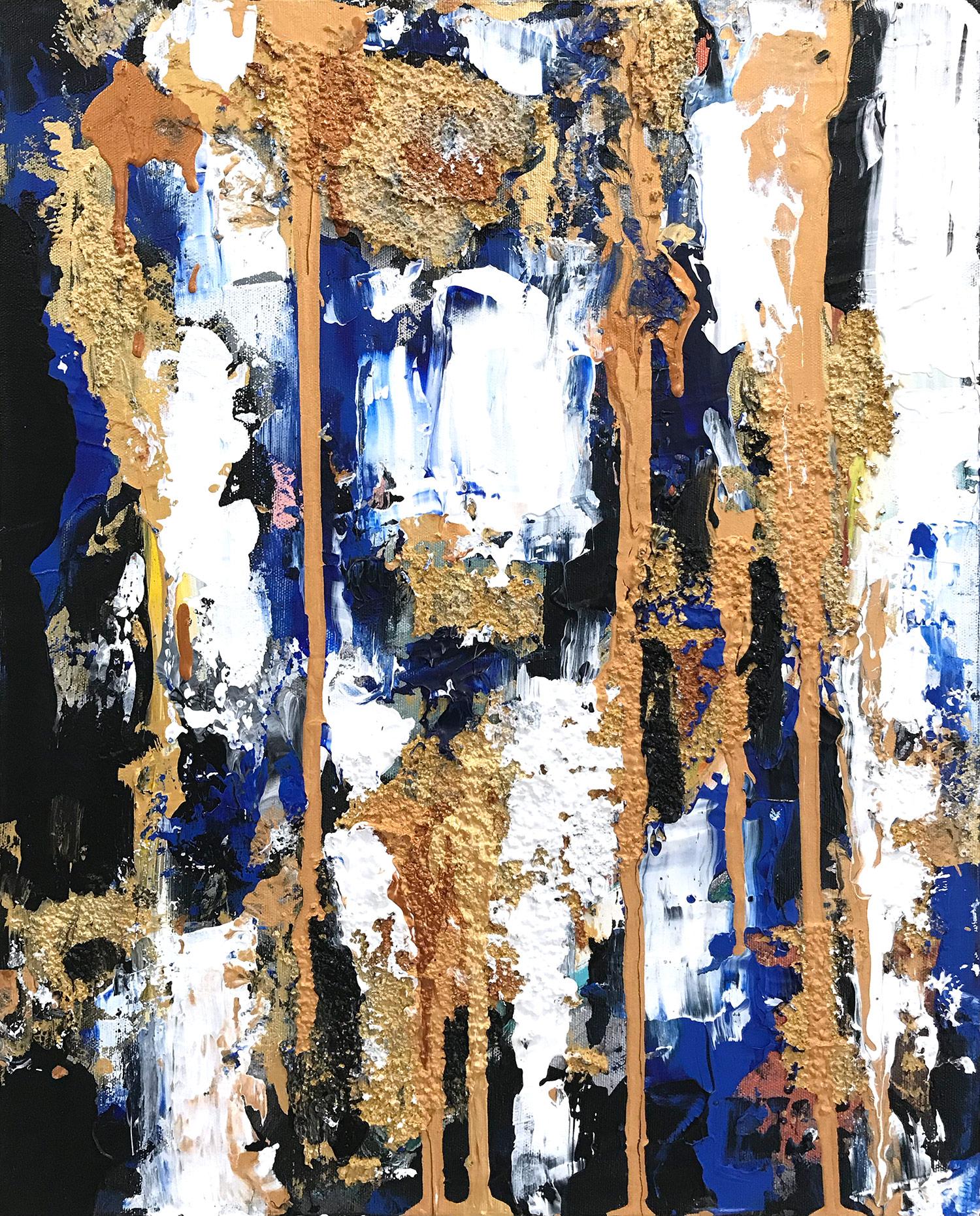 Cindy Shaoul Abstract Painting – "Beyond Blue" Buntes zeitgenössisches Öl- und Mischtechnik-Gemälde auf Leinwand
