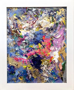 "Más allá de mis sueños" Pintura al óleo abstracta sobre panel de madera en marco blanco