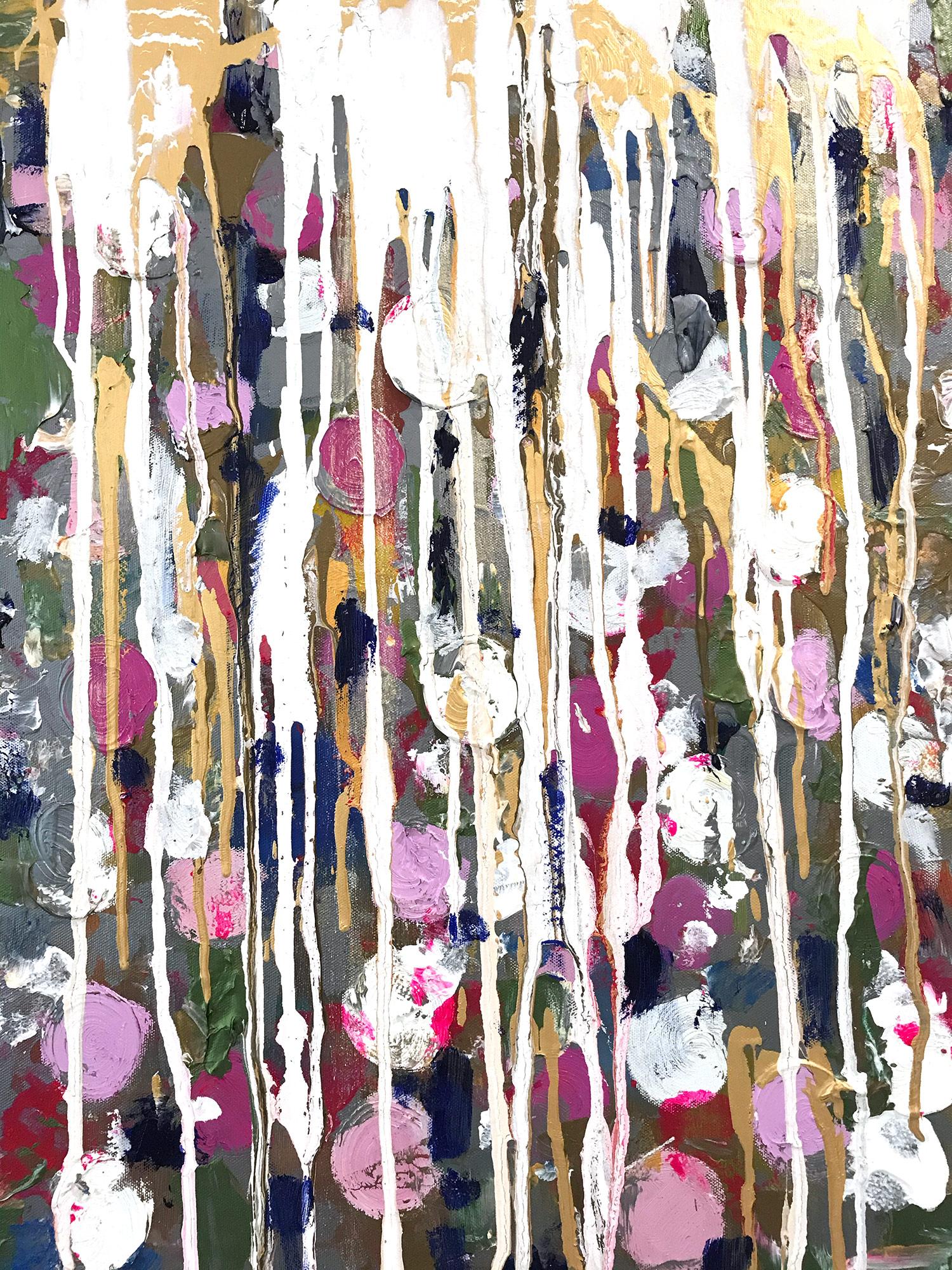 Abstract Painting di Cindy Shaoul - "Oltre la pioggia" colorato dipinto contemporaneo a olio e tecnica mista su tela