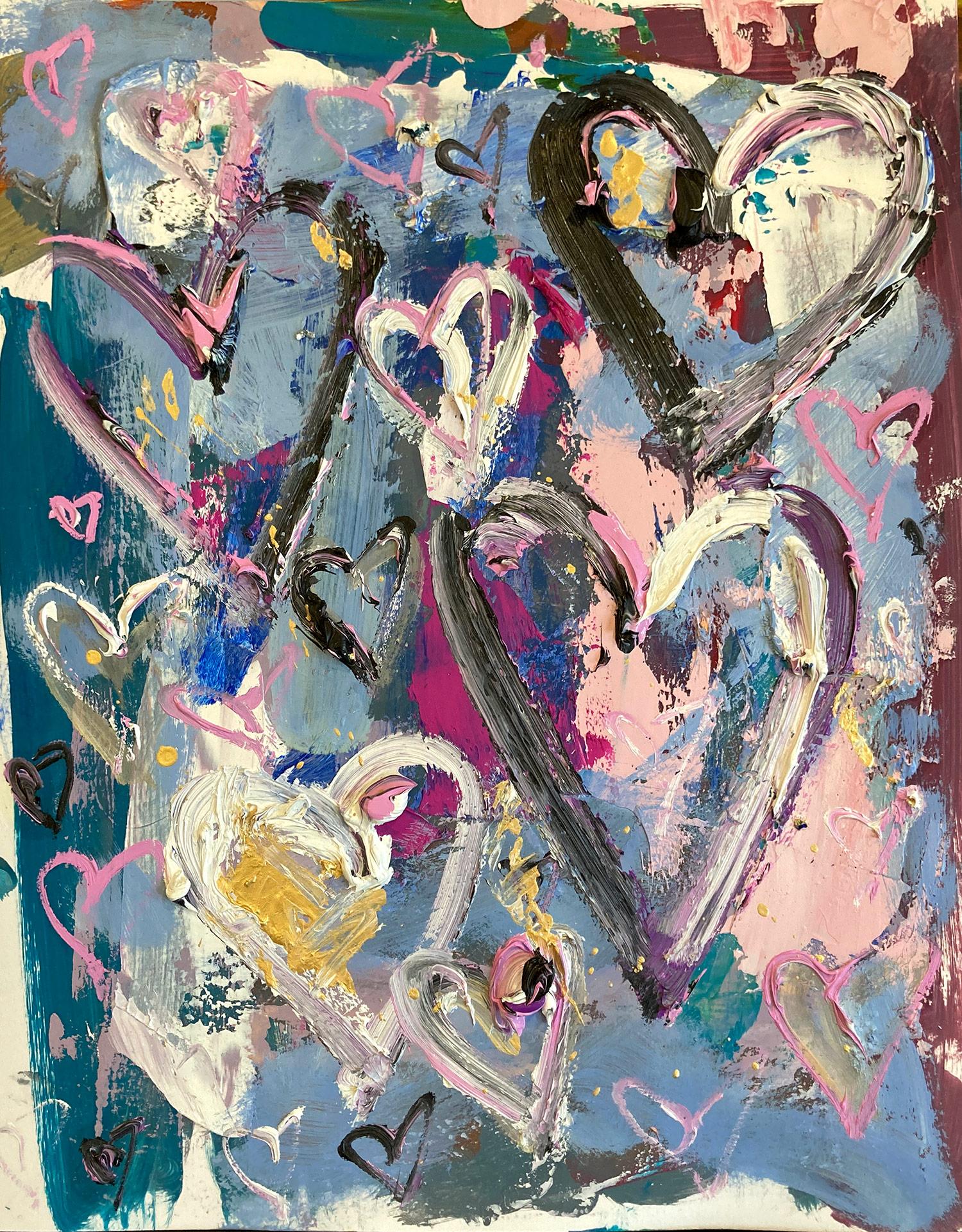 "Sinfonía dulce y amarga" Corazones de colores Pintura abstracta al óleo y acrílico sobre papel