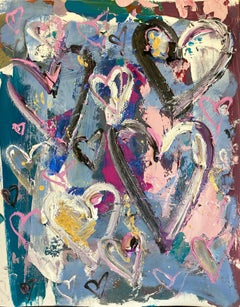 "Sinfonía dulce y amarga" Corazones de colores Pintura abstracta al óleo y acrílico sobre papel