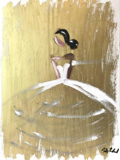 "Parisian Nights" Figure & White Gown French Haute Couture Oil Painting on Paper