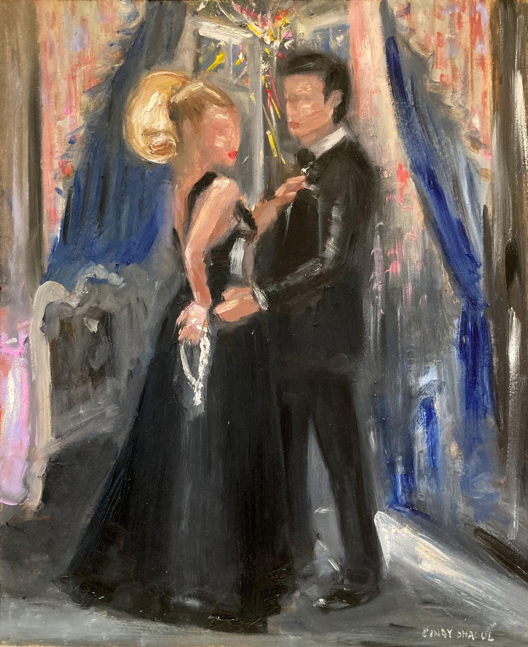 Cindy Shaoul Figurative Painting - "Blake Lively & Hugh Jackman for Vogue" Impressionistic Oil Painting on Board