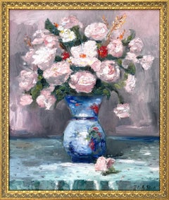 "Blooming in Paris" Impressionistic Peonies Still Life in style of Claude Monet