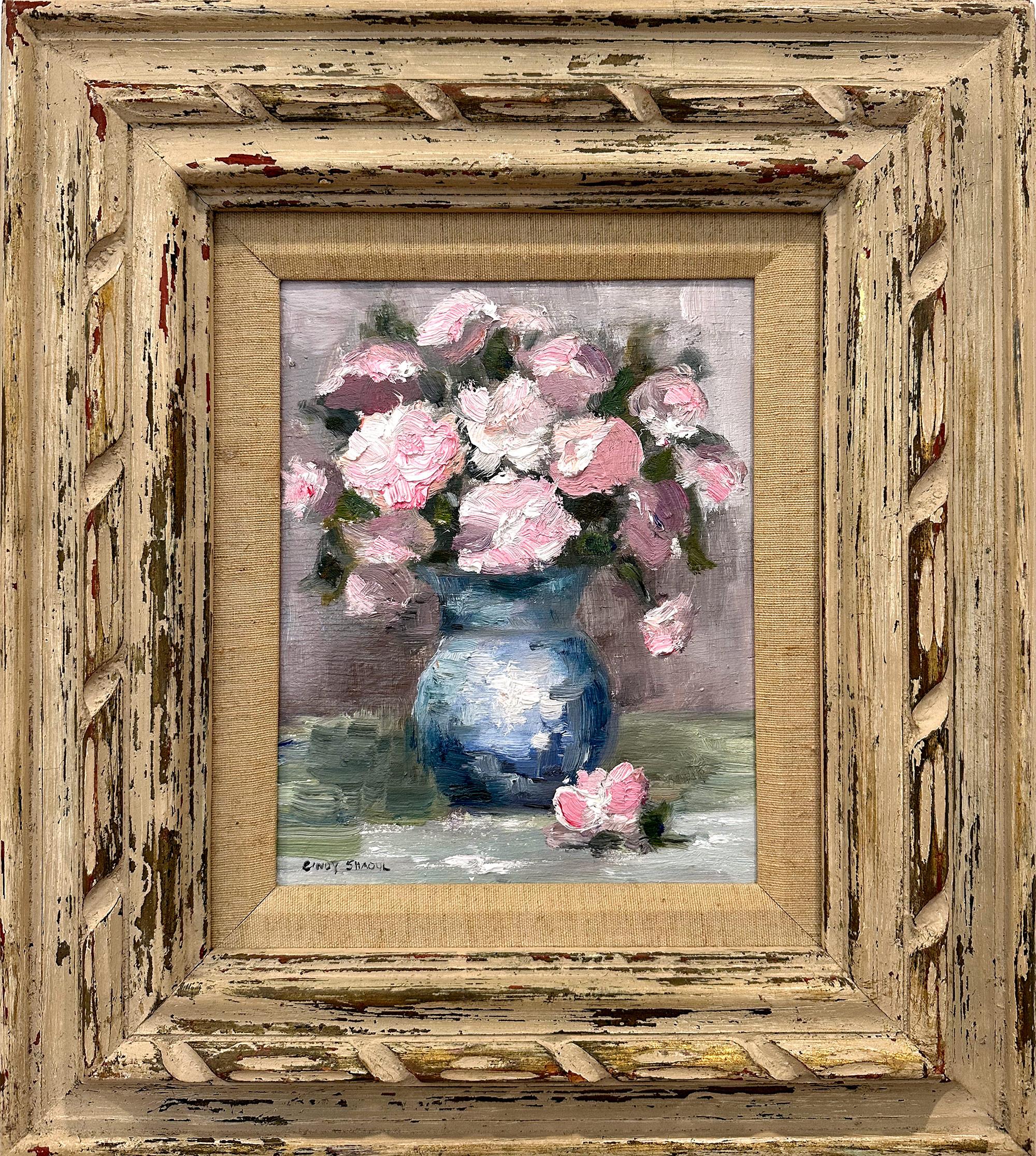 Cindy Shaoul Figurative Painting - "Blooms in Paris" Impressionistic Peonies Still Life in style of Claude Monet