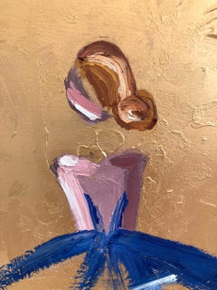"Blue and Gold in Chanel" Figure in Gown Haute Couture Oil Painting on Paper