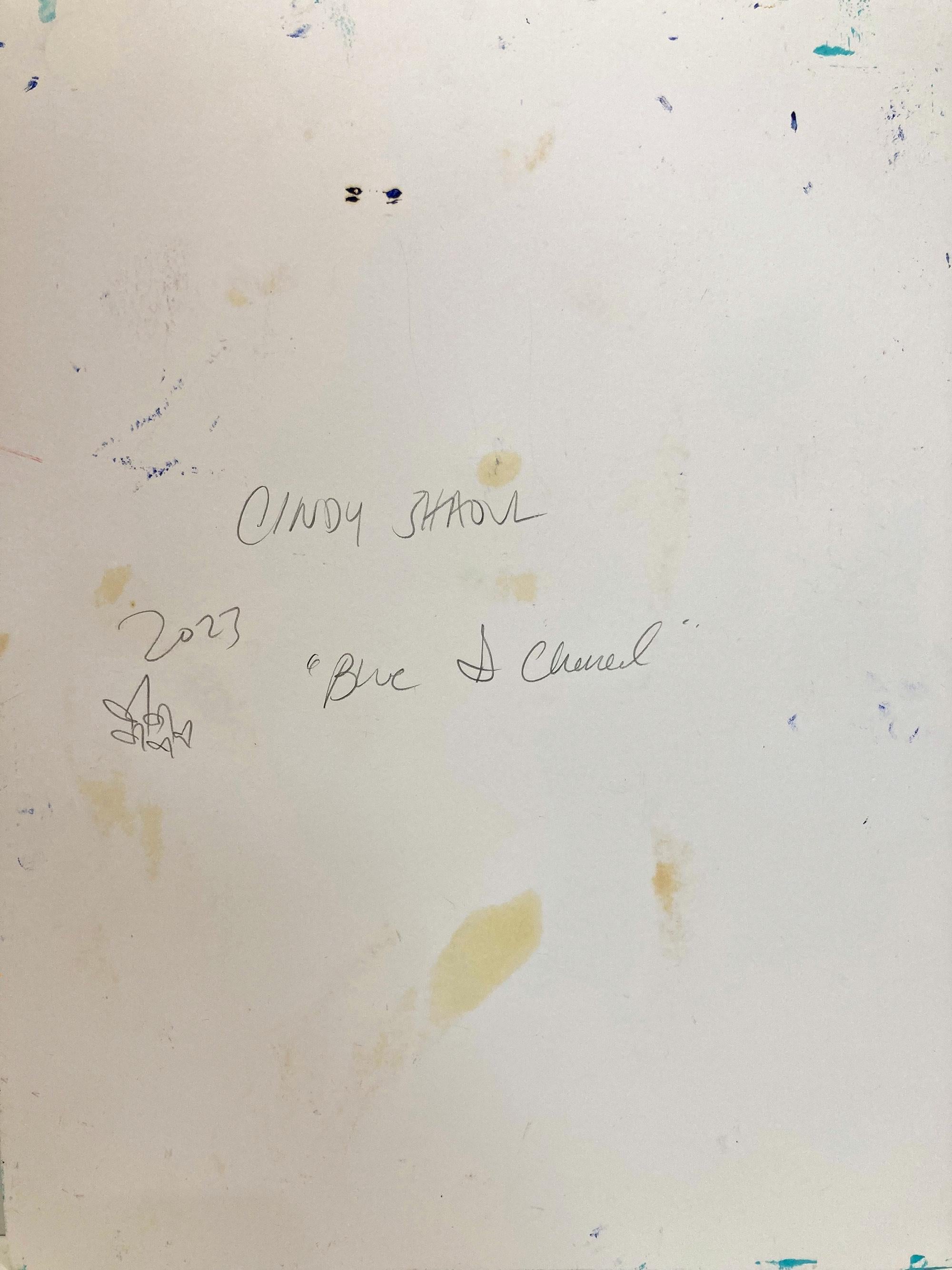 Peinture à l'huile sur papier moderne d'un nu abstrait de style Modigliani, bleu et Chanel en vente 1