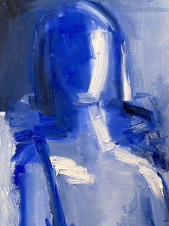 "Blue Girl" Modern Abstract Style Modigliani Figure Oil Painting on Canvas
