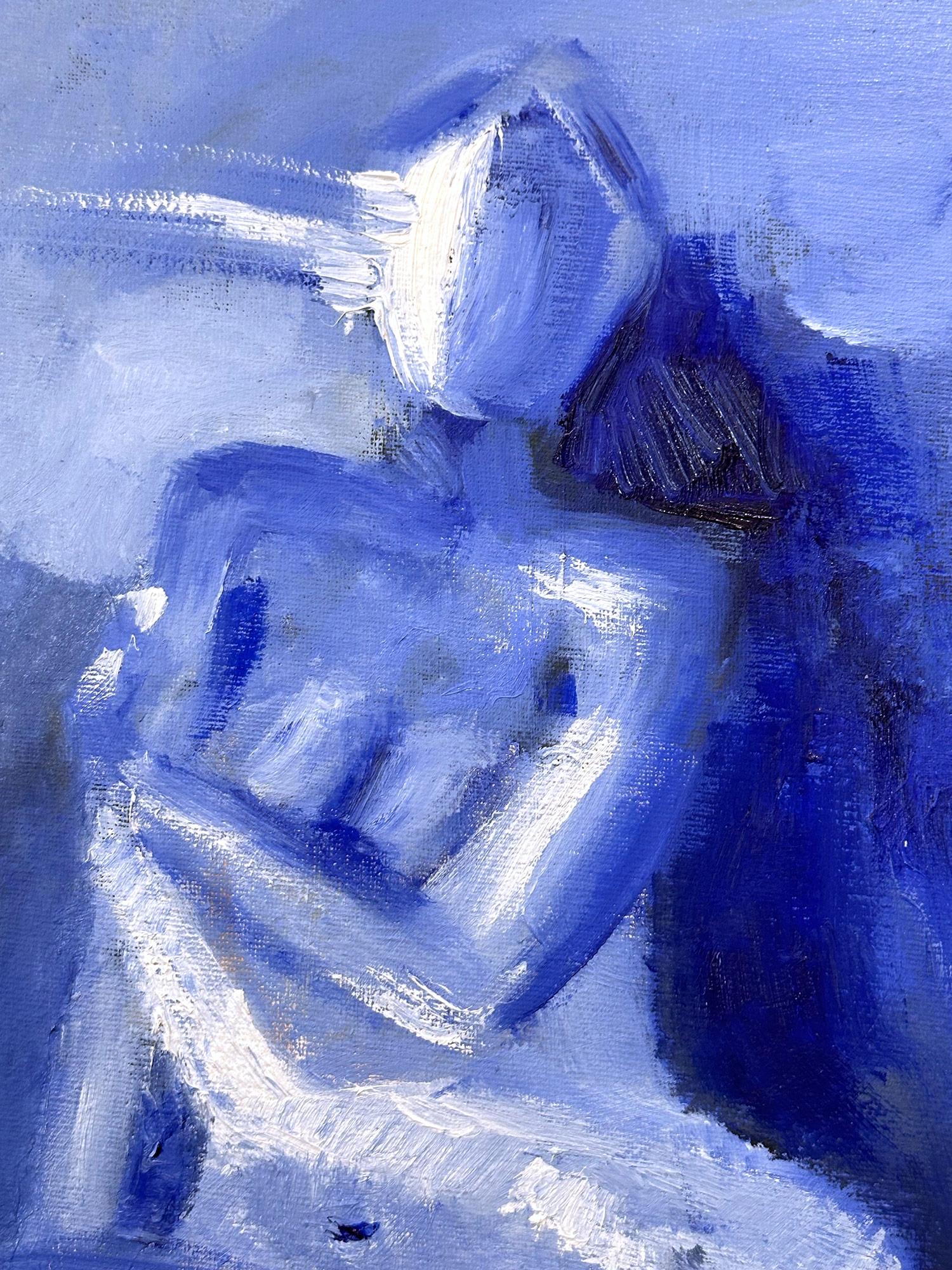 Peinture à l'huile sur toile « Blue Nude », style abstrait moderne et abstrait de Modigliani - Painting de Cindy Shaoul