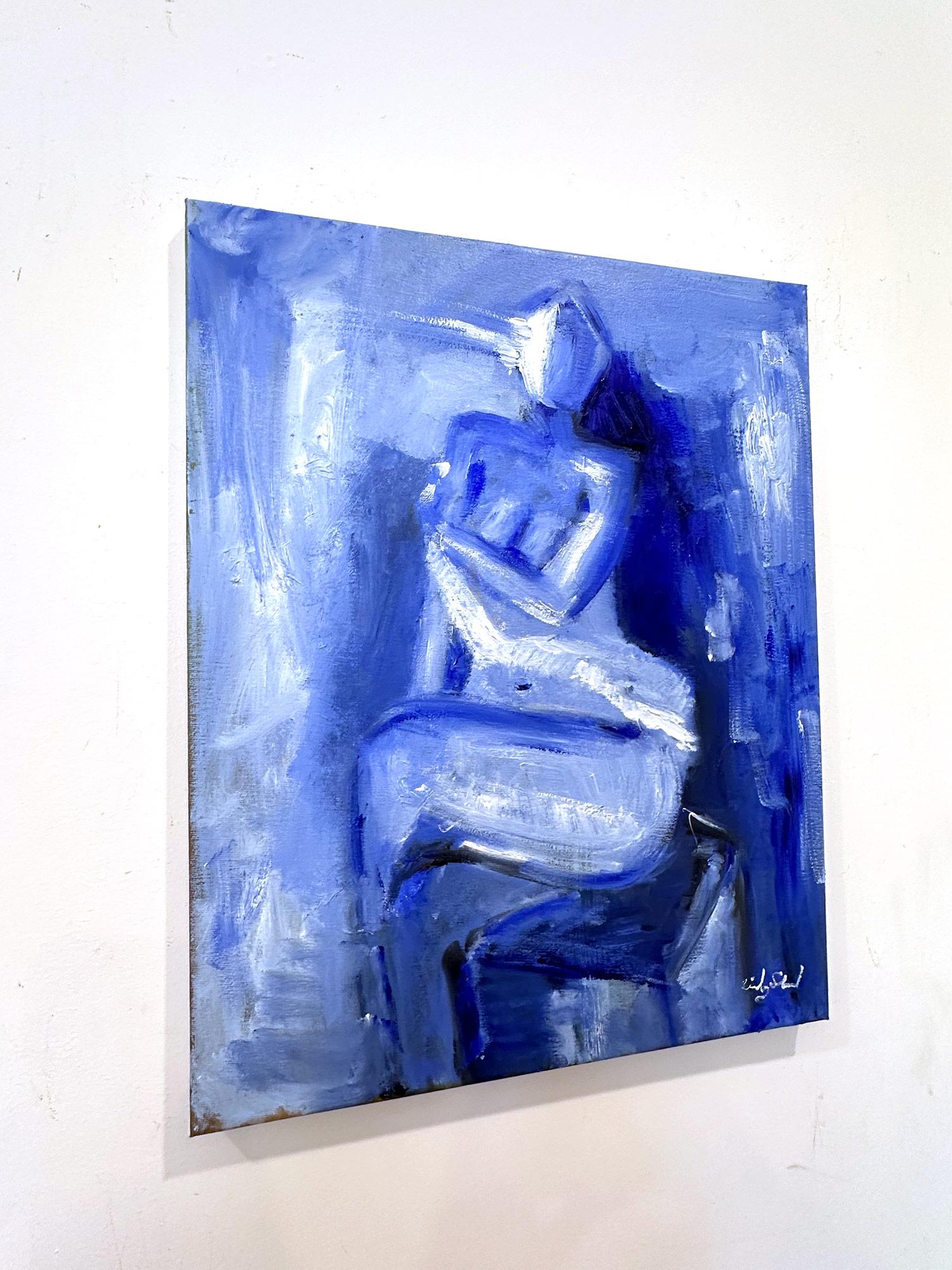 Peinture à l'huile sur toile « Blue Nude », style abstrait moderne et abstrait de Modigliani en vente 3