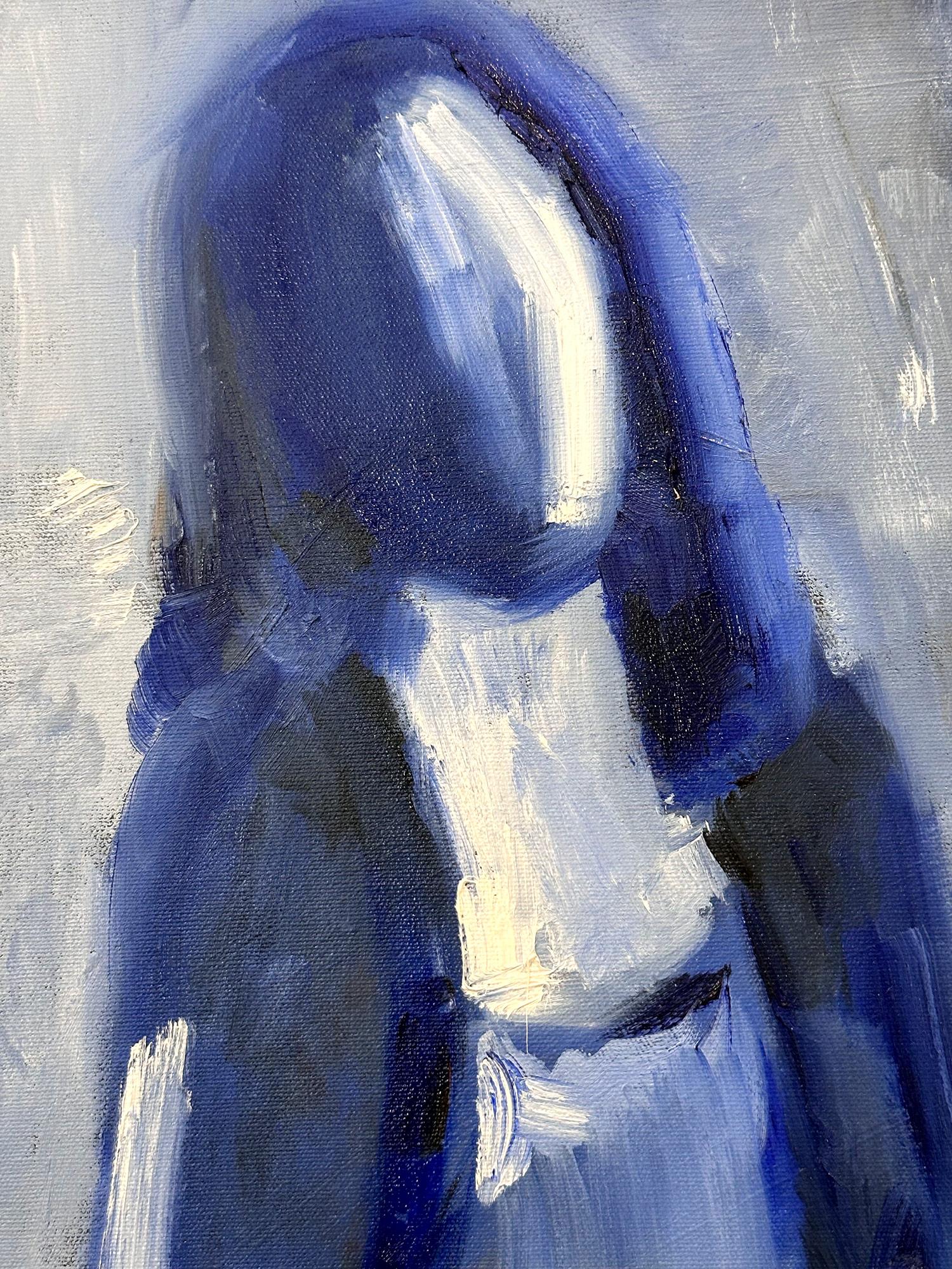 „Blaue Frau am Fenster“ Stil der Modigliani-Figur, Ölgemälde auf Leinwand – Painting von Cindy Shaoul