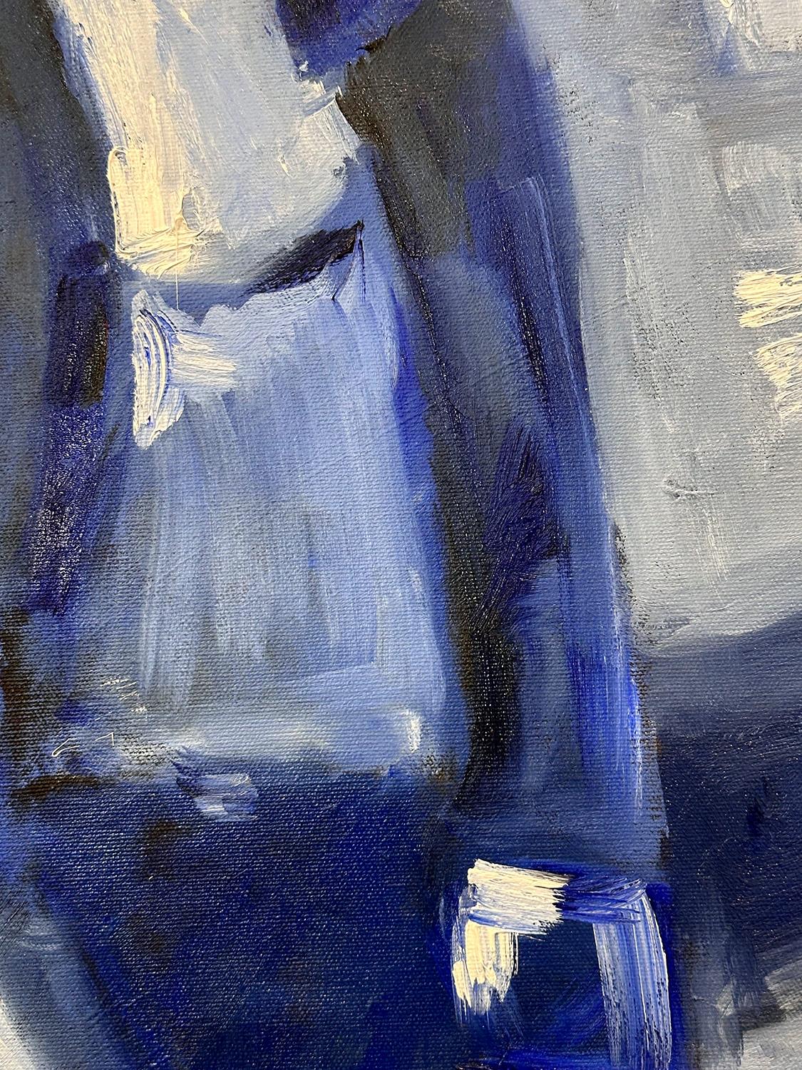 „Blaue Frau am Fenster“ Stil der Modigliani-Figur, Ölgemälde auf Leinwand (Moderne), Painting, von Cindy Shaoul