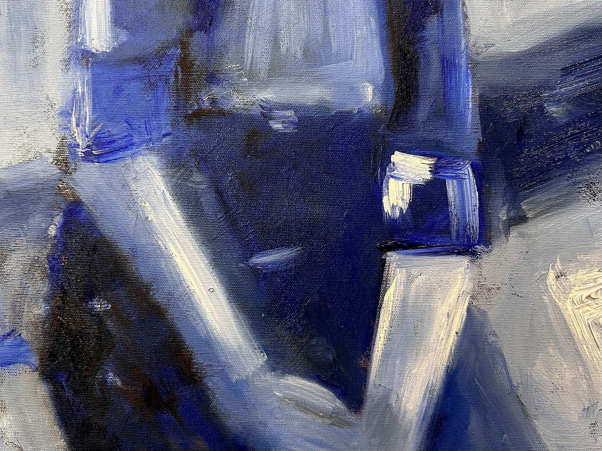 „Blaue Frau am Fenster“ Stil der Modigliani-Figur, Ölgemälde auf Leinwand im Angebot 1