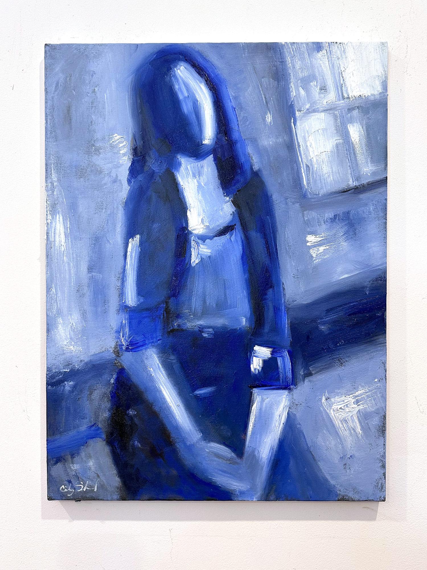 „Blaue Frau am Fenster“ Stil der Modigliani-Figur, Ölgemälde auf Leinwand im Angebot 4