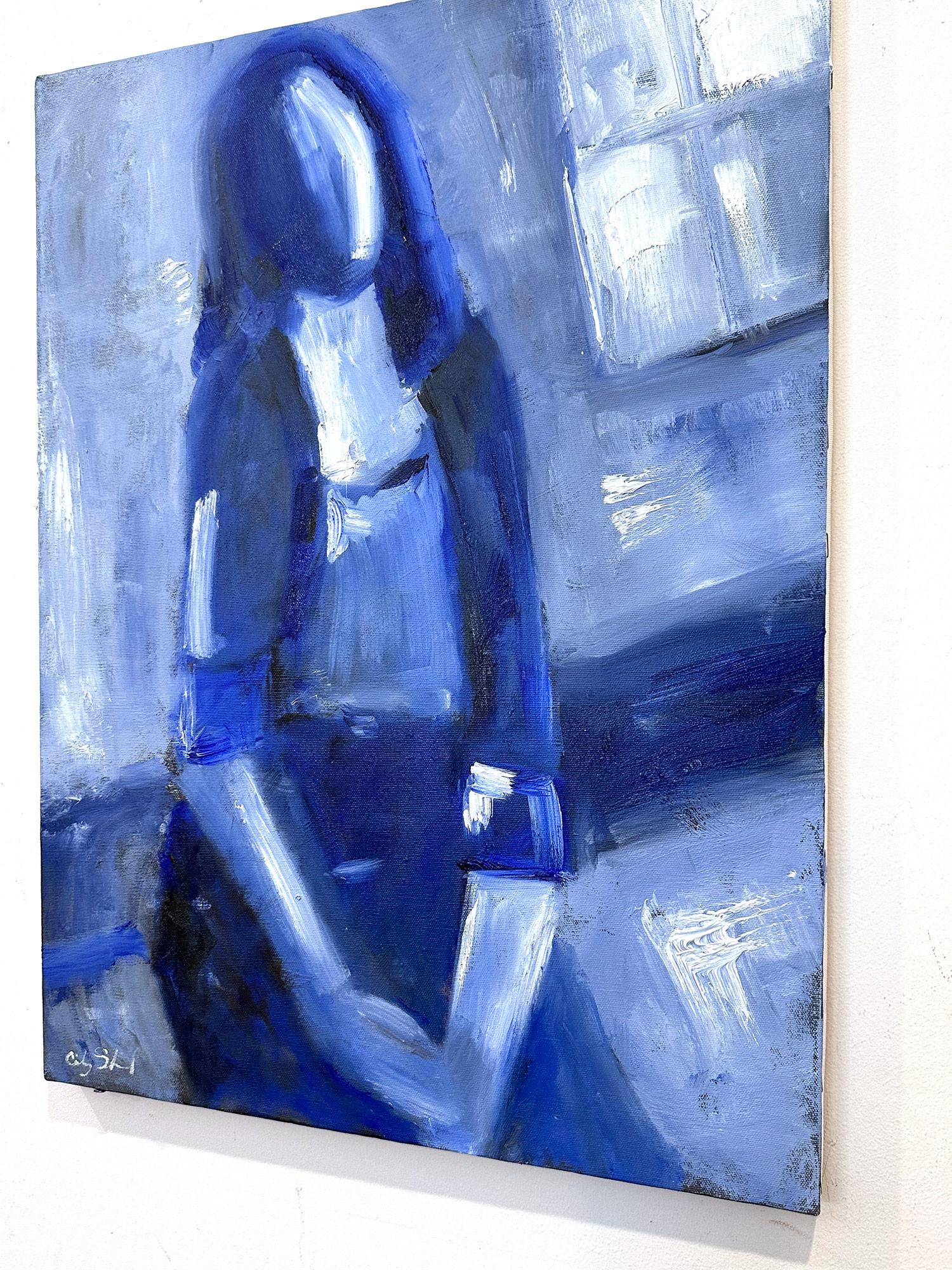 „Blaue Frau am Fenster“ Stil der Modigliani-Figur, Ölgemälde auf Leinwand im Angebot 5