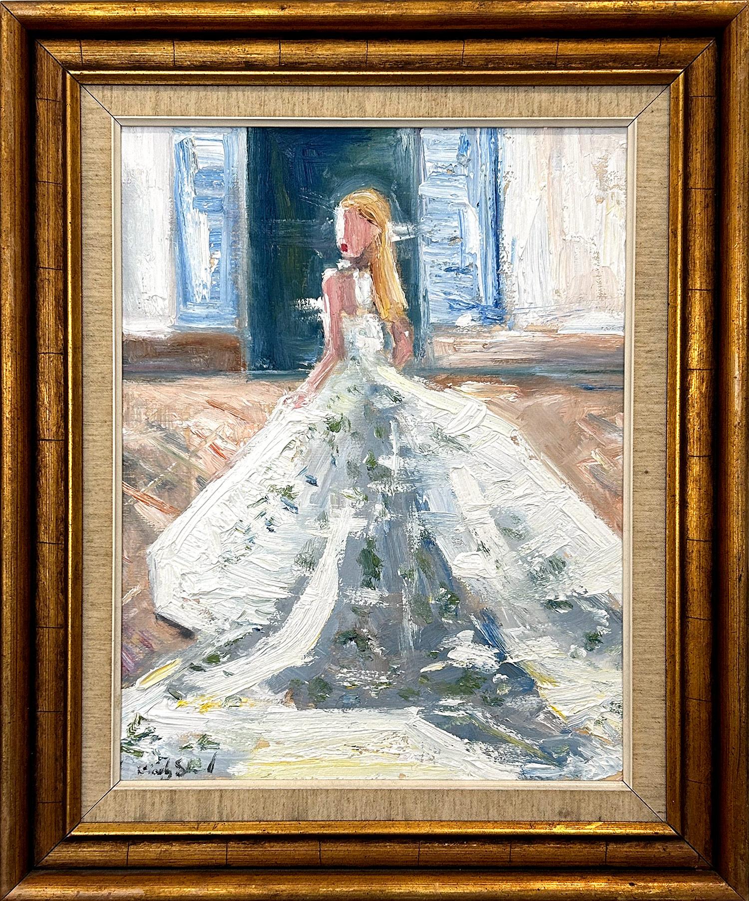 "Blushing in Monique Lhuillier" Figura in abito grande Pittura a olio su tavola
