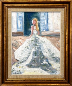 "Blushing in Monique Lhuillier" Figura in abito grande Pittura a olio su tavola
