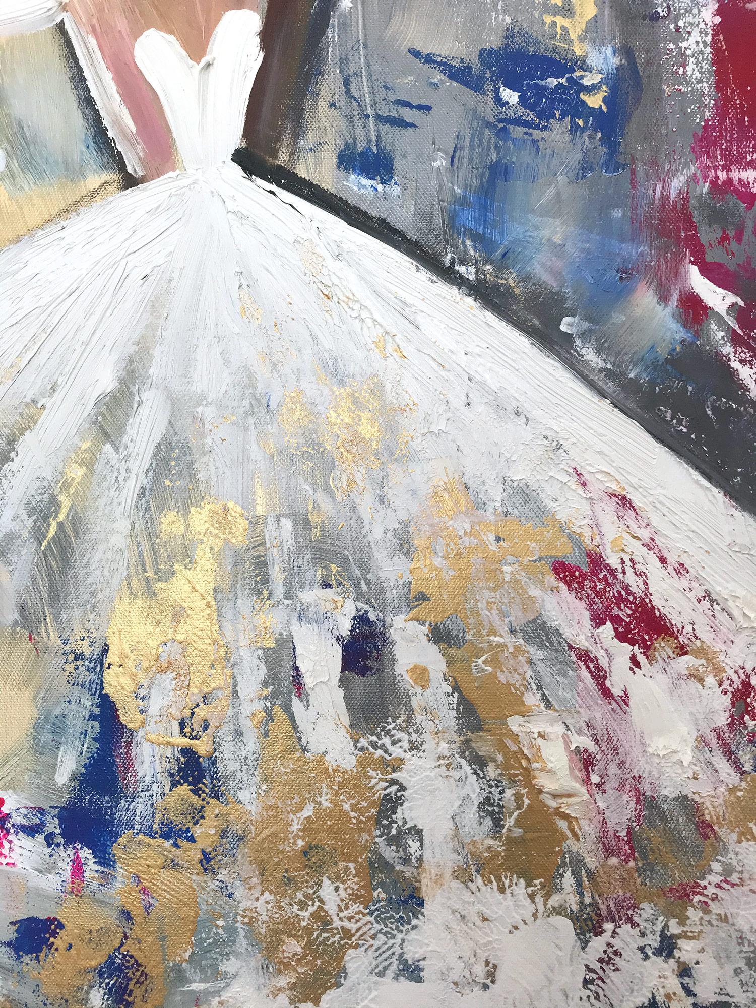 Peinture à l'huile sur toile - Figure abstraite avec robe de haute couture française en vente 1