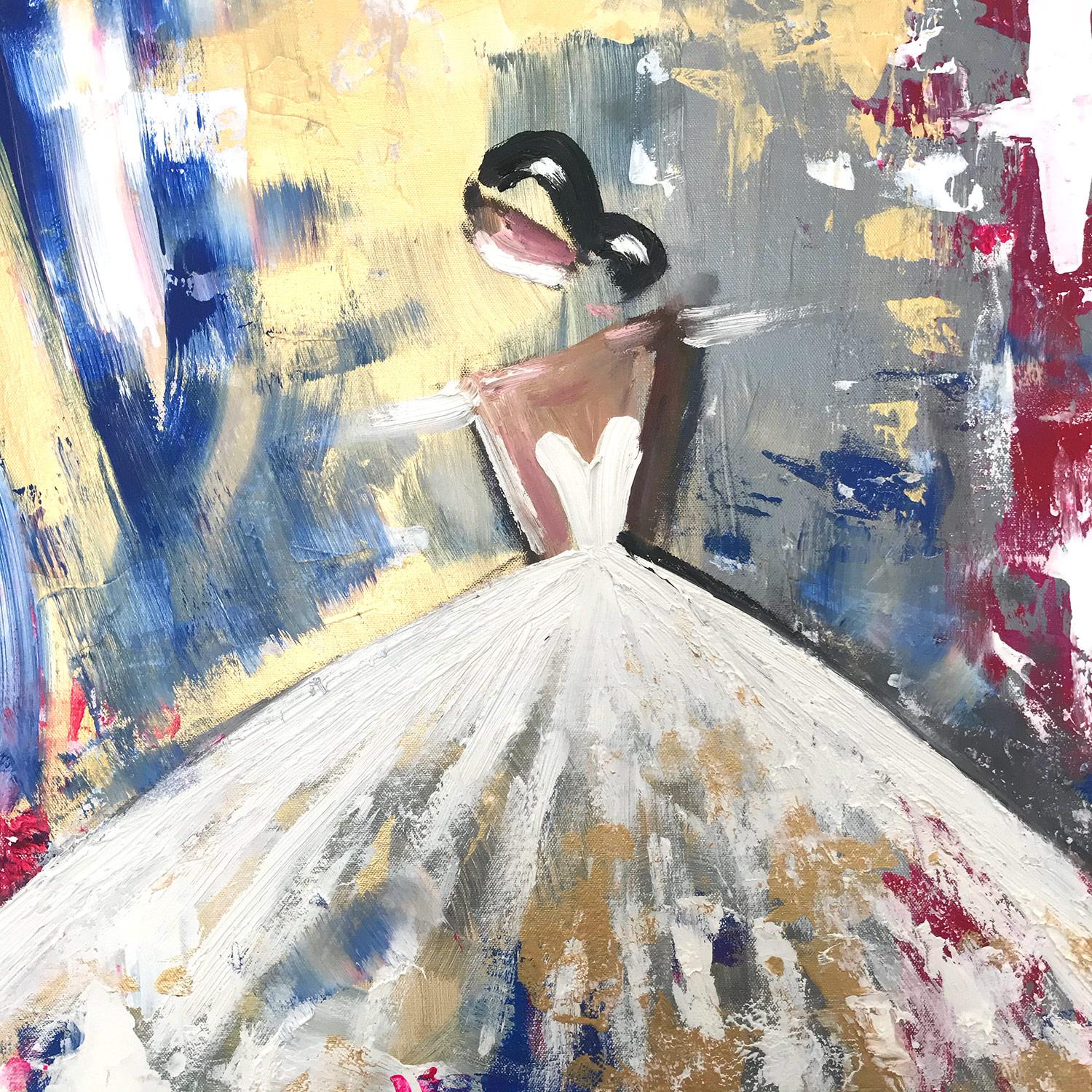 Peinture à l'huile sur toile - Figure abstraite avec robe de haute couture française en vente 4