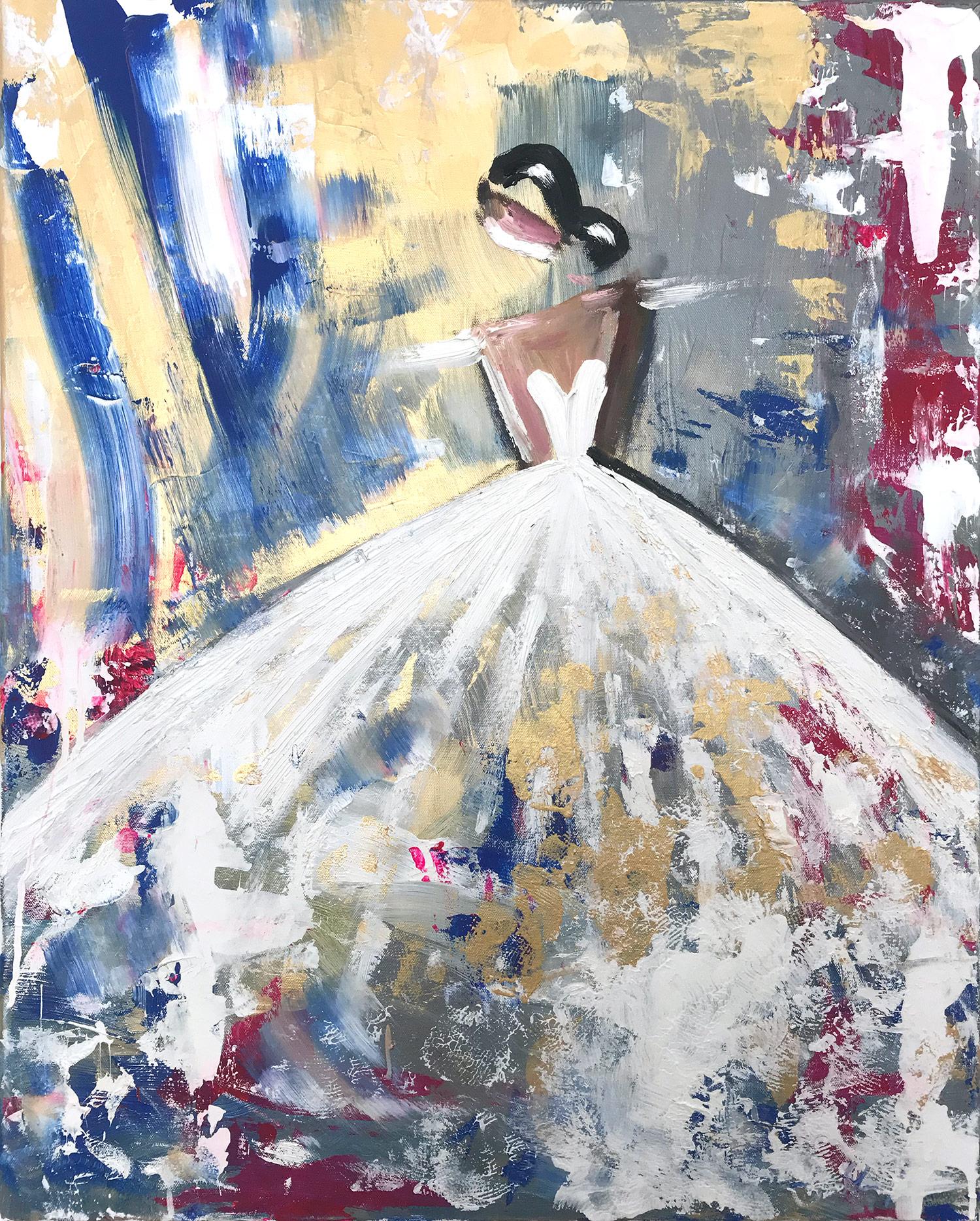 "Eloise" Abstract Figure with Gown French Haute Couture Oil Painting on Canvas