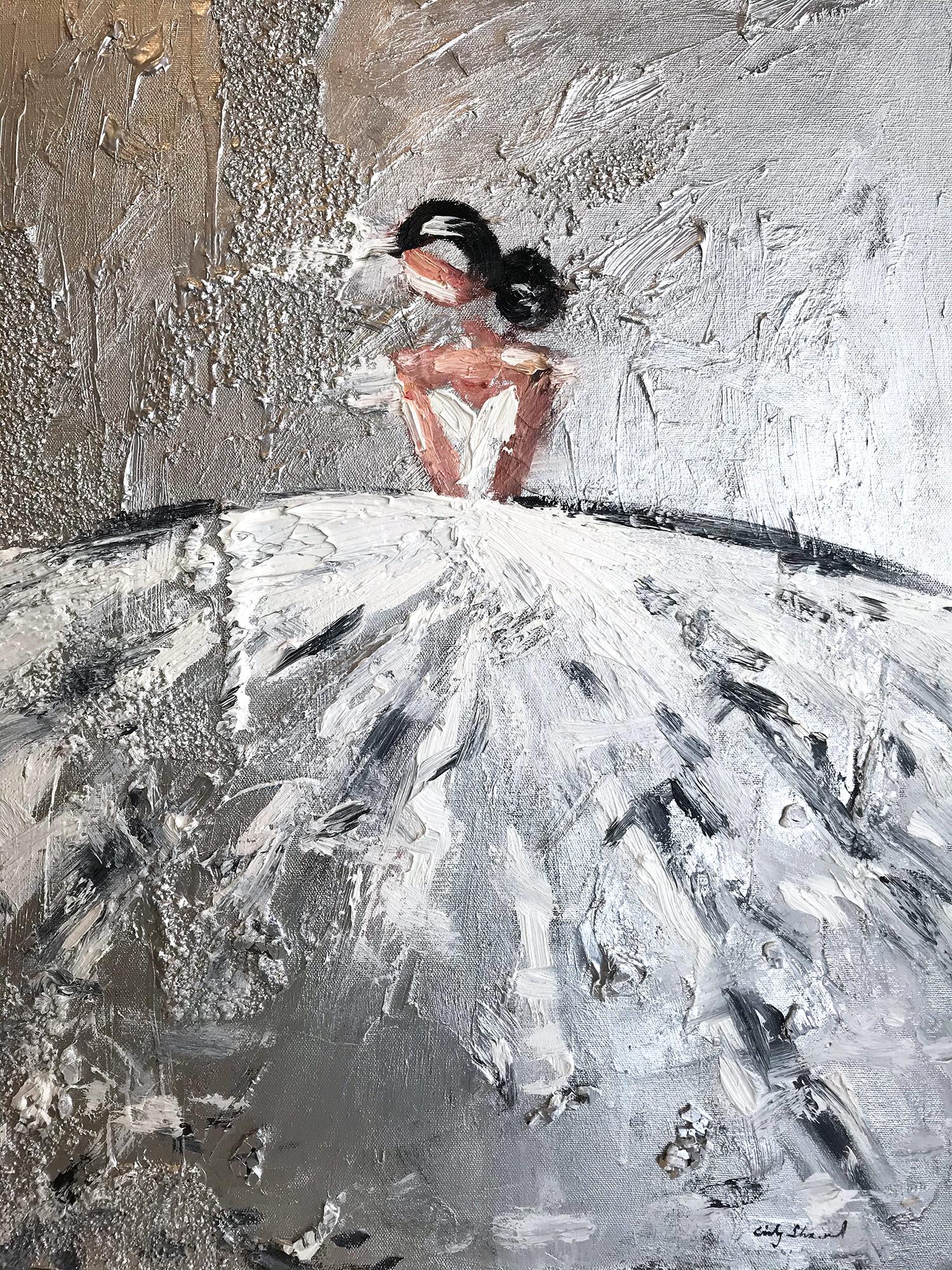 Cindy Shaoul Figurative Painting - "Bridget" Abstract Figure with Gown French Haute Couture Oil Painting on Canvas