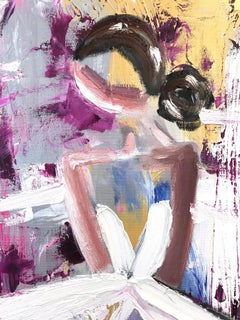 Peinture à l'huile sur toile - Figure "Brigitte" dans une robe Chanel haute couture française
