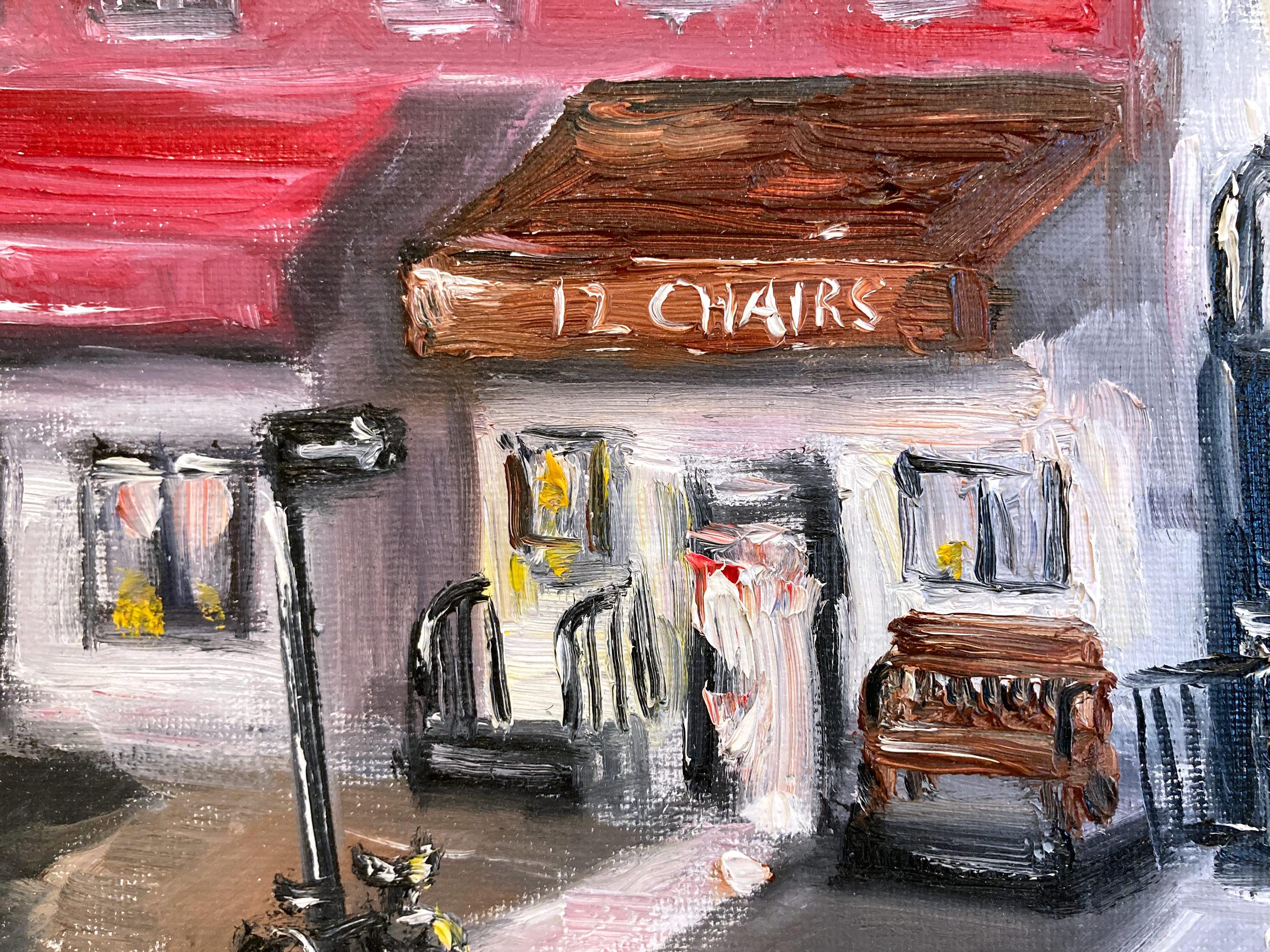 „Brunch at 12 Chairs“, Plein Air Restaurant, Ölgemälde in Soho, New York City (Amerikanischer Impressionismus), Painting, von Cindy Shaoul