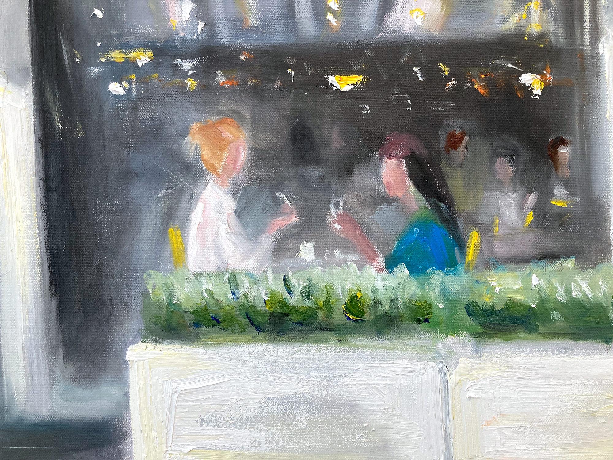 Impressionistische Szene, Ölgemälde auf Leinwand, „Brunch By Chloe NYC Bleecker St“ – Painting von Cindy Shaoul