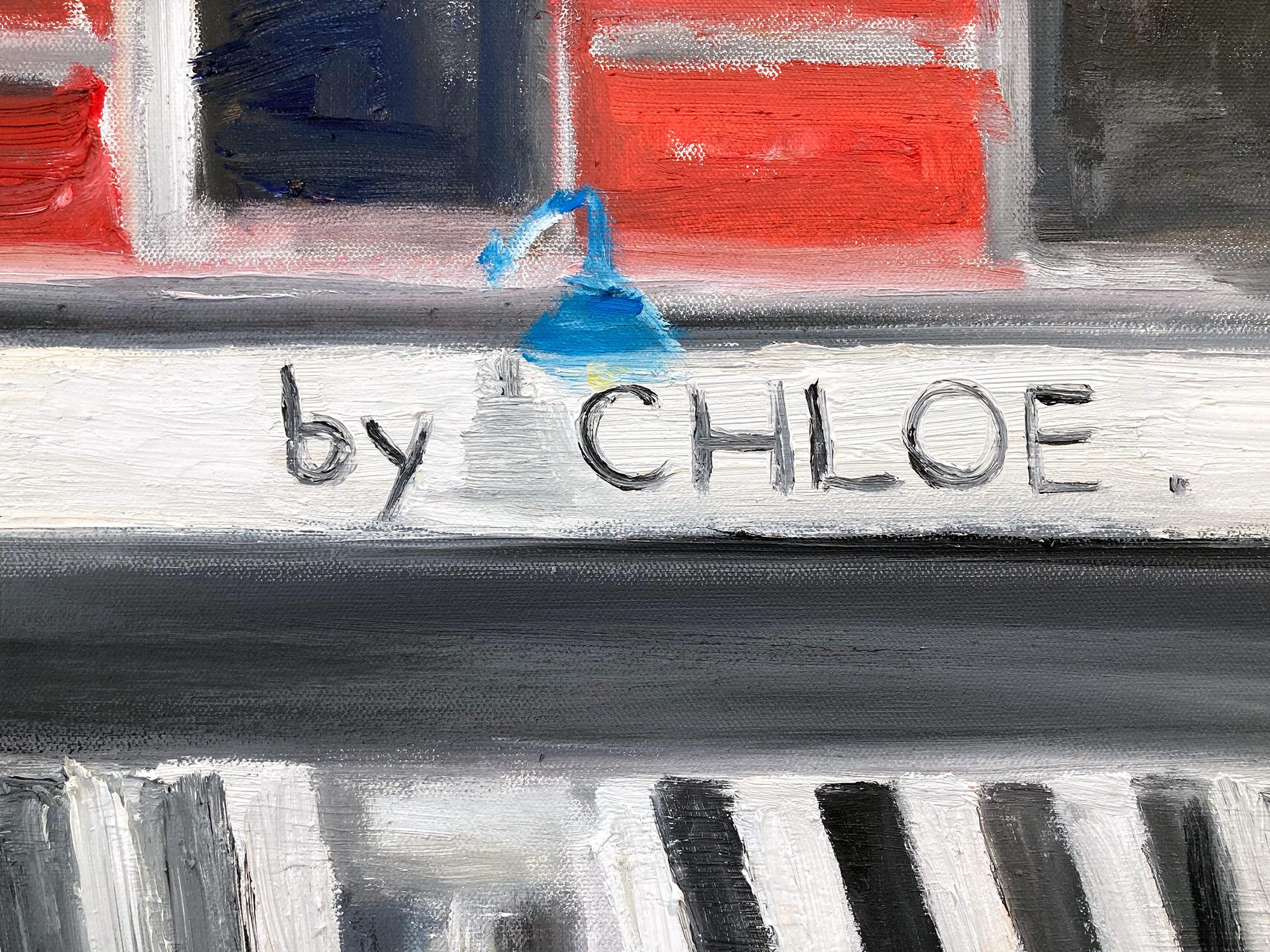 Impressionistische Szene, Ölgemälde auf Leinwand, „Brunch By Chloe NYC Bleecker St“ (Grau), Figurative Painting, von Cindy Shaoul
